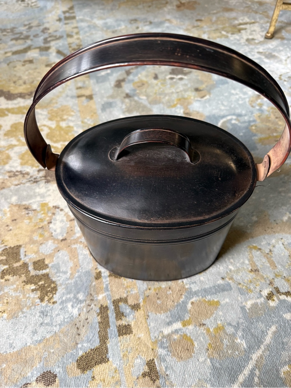 Bronze Metal Decorative Storage Pail with Handle